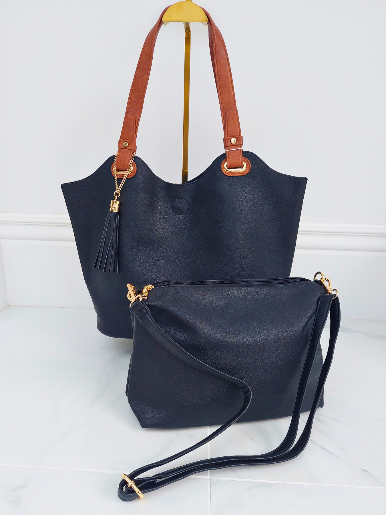Tote & Crossbody Bag Set In Black