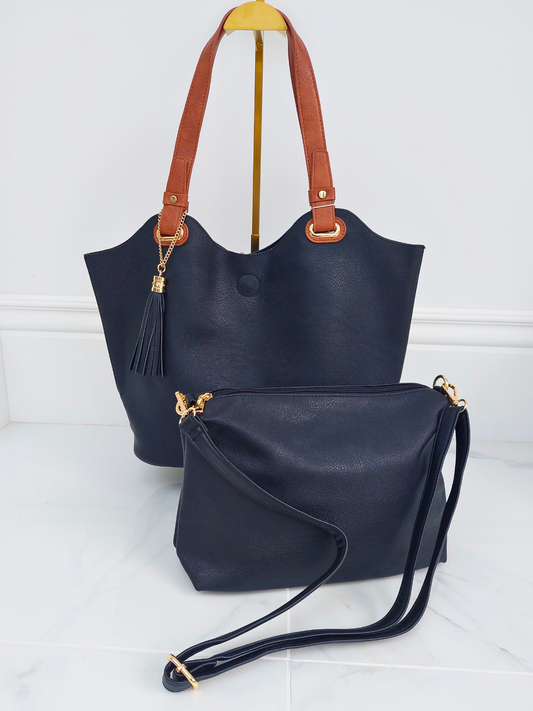Tote & Crossbody Bag Set In Black