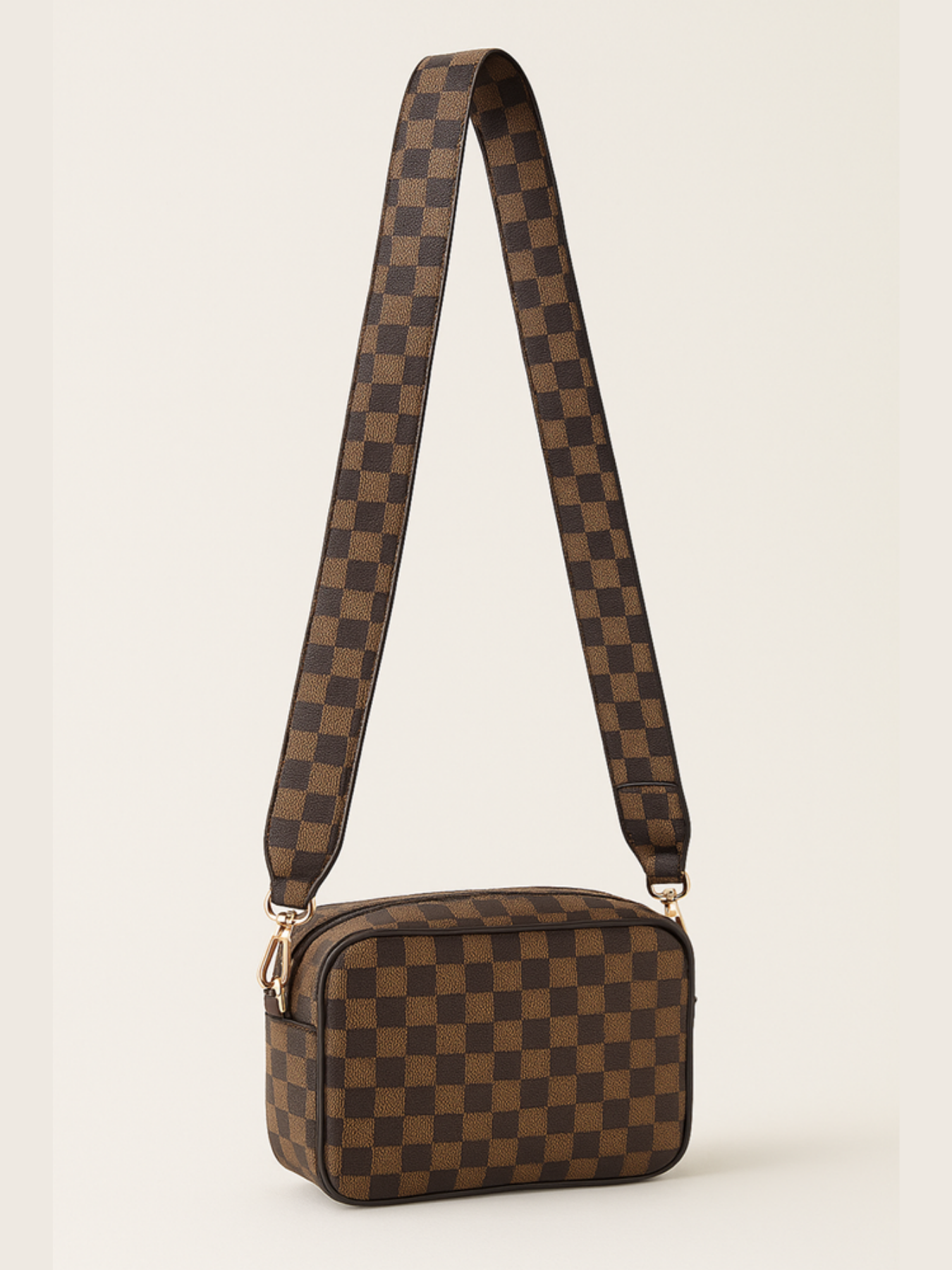 Brown Check Crossbody Bag Set With 2 Straps