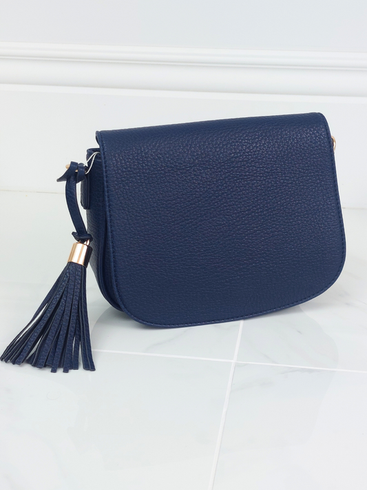 Classic Crossbody Saddle Bag with Magnetic Clasp In Navy Blue