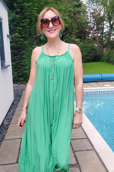 Camille Cami Strap Tiered Maxi Dress In Jade Green