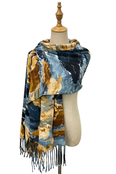 Soft Warm Blanket Scarf In Blue Abstract Camouflage