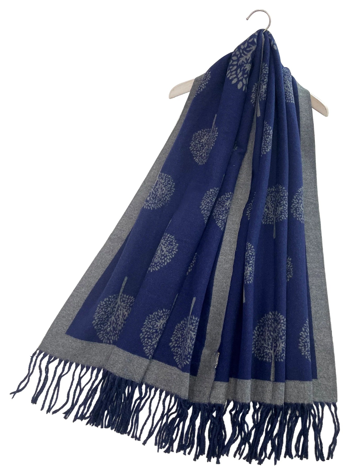Best Seller⭐Tree Print Reversible Soft Blanket Scarf In Navy