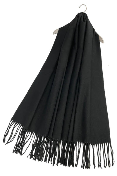 Warm Reversible Plain Tassel Blanket Scarf In Black/Grey