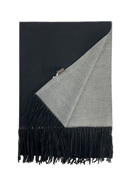 Warm Reversible Plain Tassel Blanket Scarf In Black/Grey