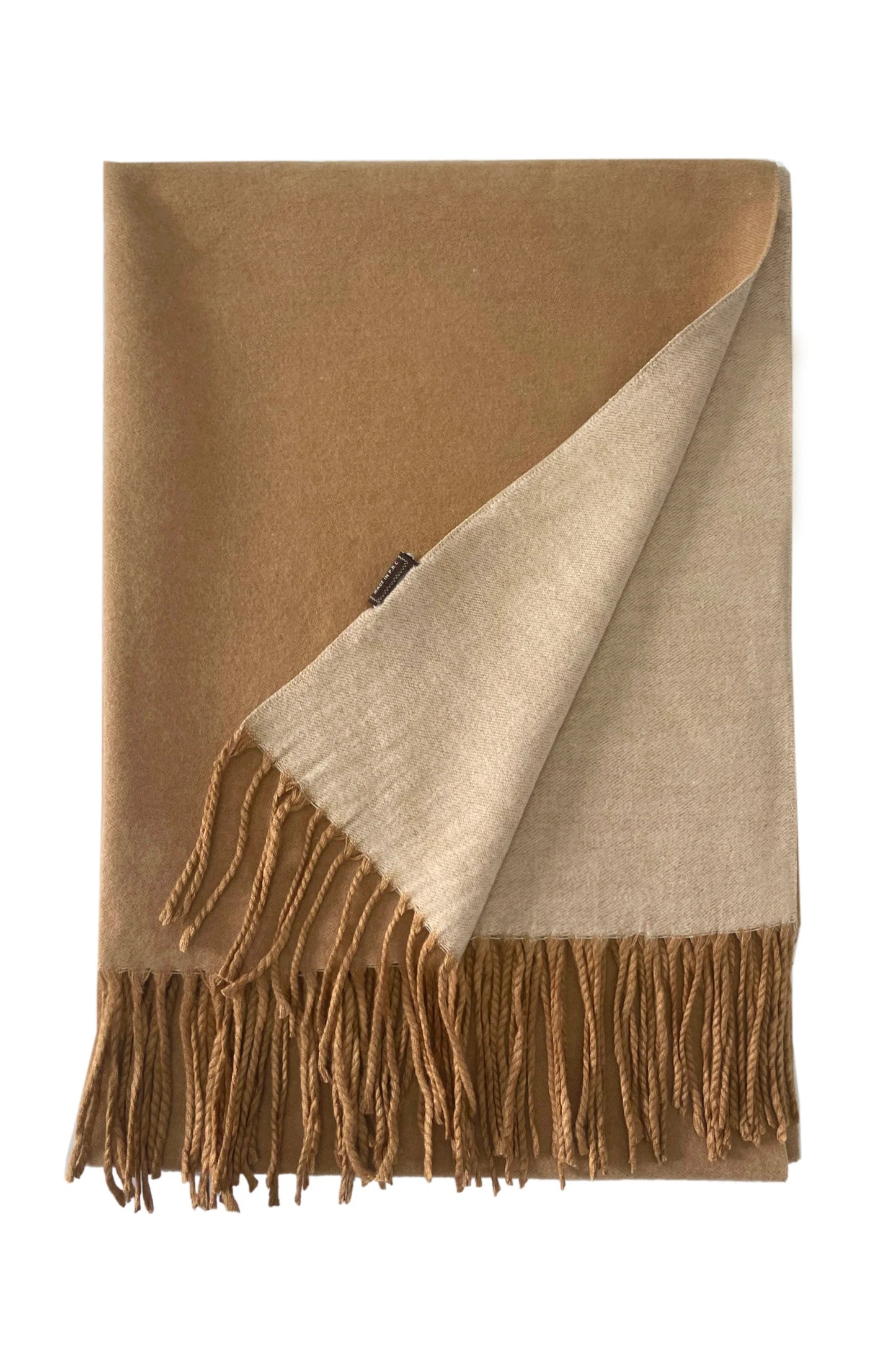 Warm Reversible Plain Tassel Blanket Scarf In Tan