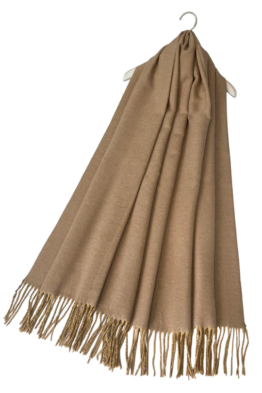 Warm Reversible Plain Tassel Blanket Scarf In Mocha - Filli London