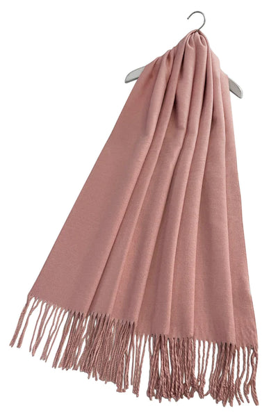 Warm Reversible Plain Tassel Blanket Scarf In Pink/Grey