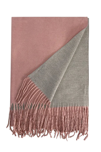 Warm Reversible Plain Tassel Blanket Scarf In Pink/Grey