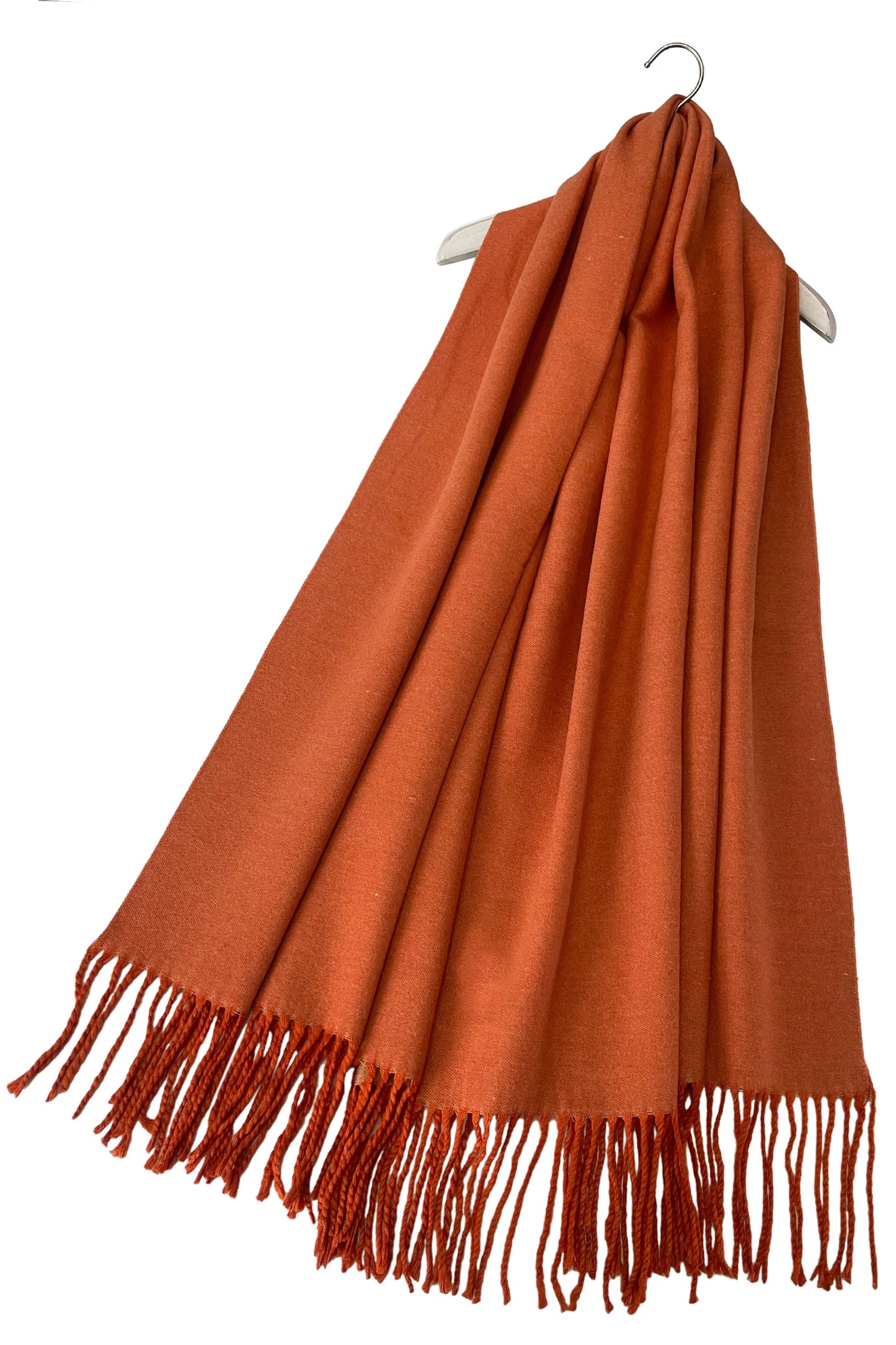 Warm Reversible Plain Tassel Blanket Scarf In Orange