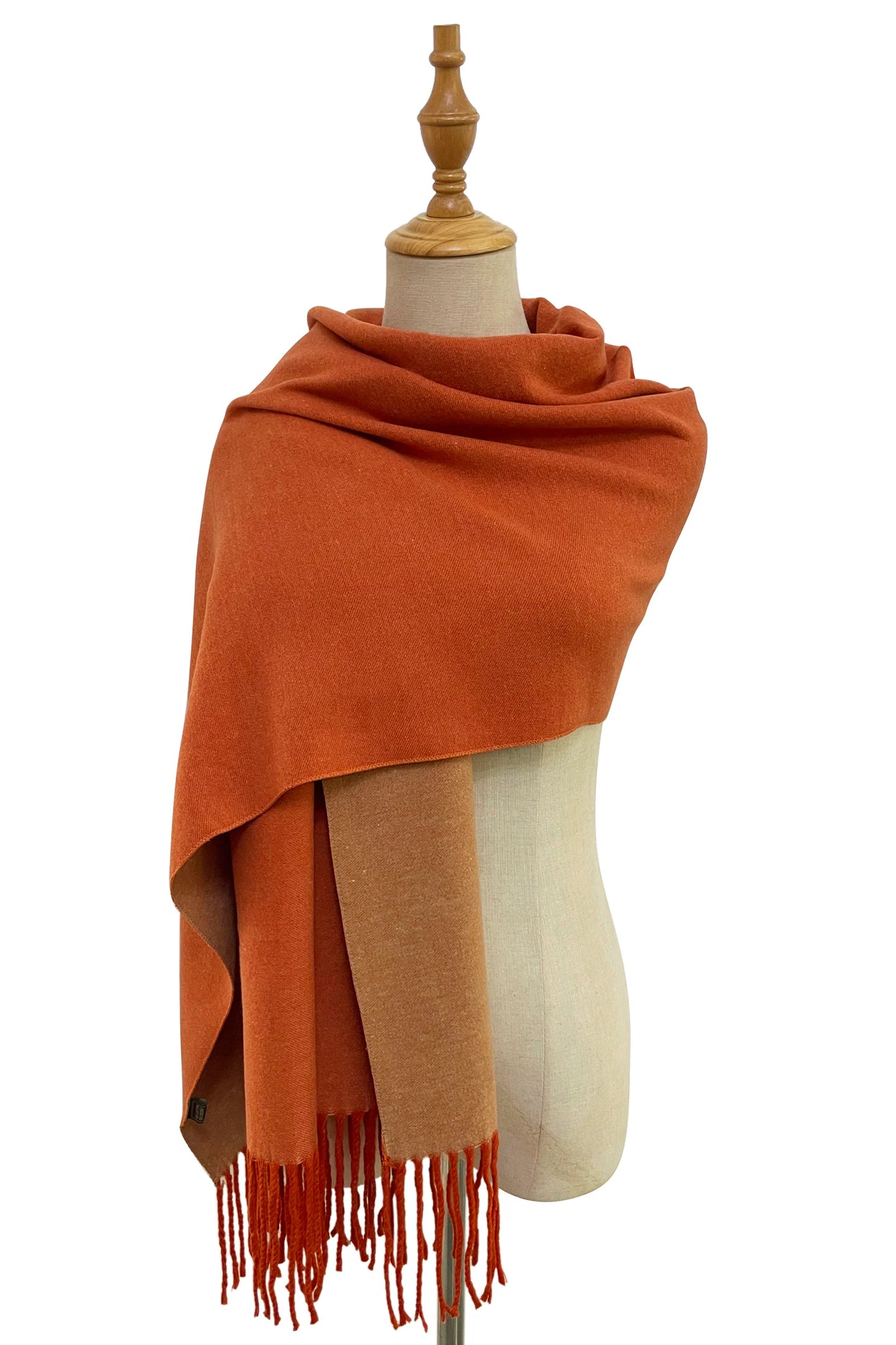 Warm Reversible Plain Tassel Blanket Scarf In Orange