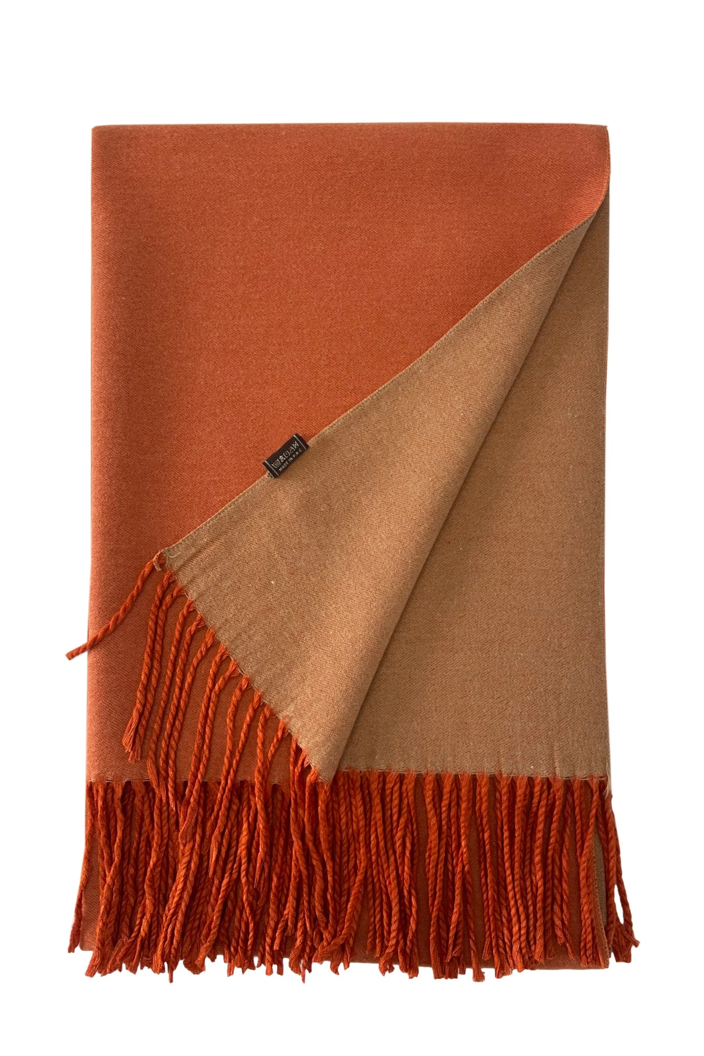 Warm Reversible Plain Tassel Blanket Scarf In Orange