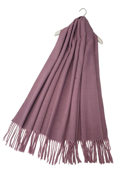 Warm Reversible Plain Tassel Blanket Scarf In Lavender/Charcoal