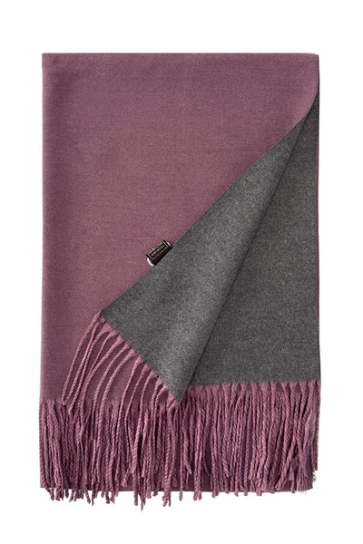 Warm Reversible Plain Tassel Blanket Scarf In Lavender/Charcoal