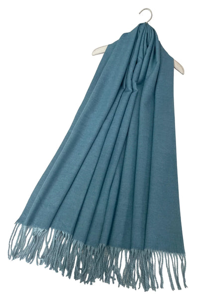 Warm Reversible Plain Tassel Blanket Scarf In Blue