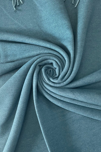 Warm Reversible Plain Tassel Blanket Scarf In Blue