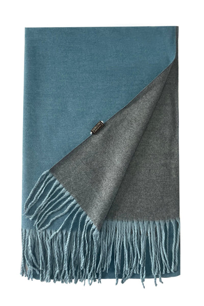 Warm Reversible Plain Tassel Blanket Scarf In Blue