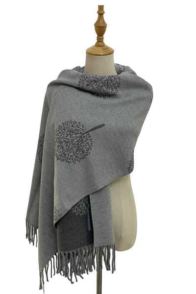 Tree Print Reversible Soft Blanket Scarf In Grey