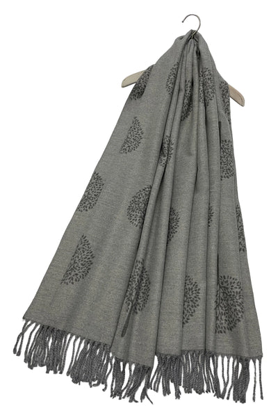 Tree Print Reversible Soft Blanket Scarf In Grey