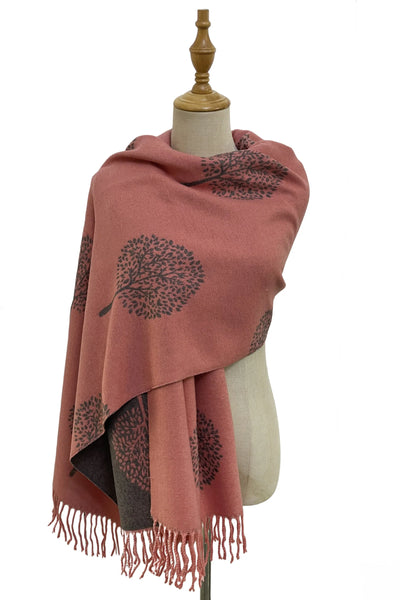 Tree Print Reversible Soft Blanket Scarf In Coral Pink