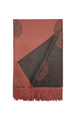 Tree Print Reversible Soft Blanket Scarf In Coral Pink