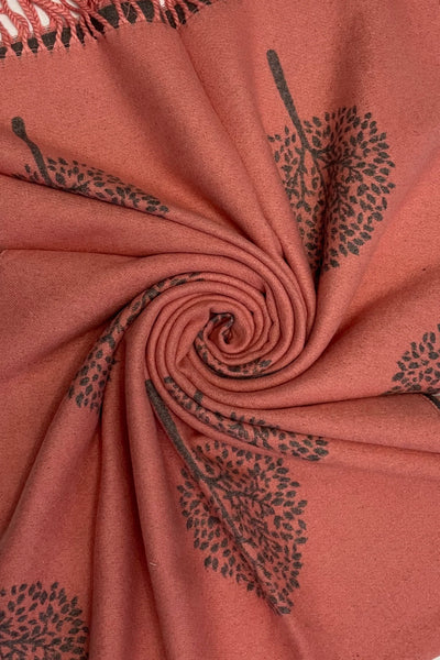 Tree Print Reversible Soft Blanket Scarf In Coral Pink