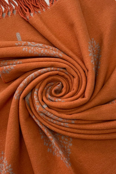 Tree Print Reversible Soft Blanket Scarf In Orange/Grey