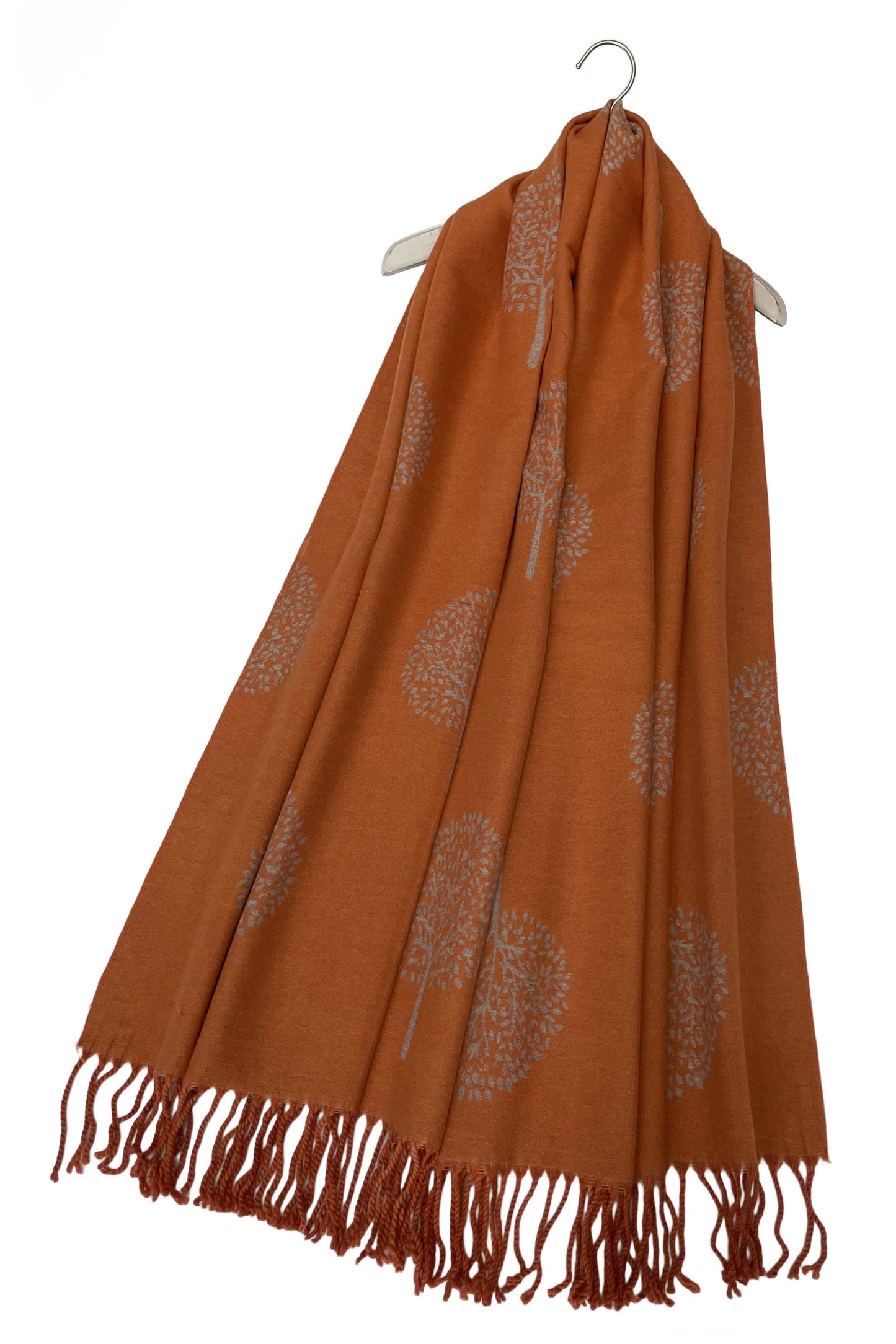 Tree Print Reversible Soft Blanket Scarf In Orange/Grey