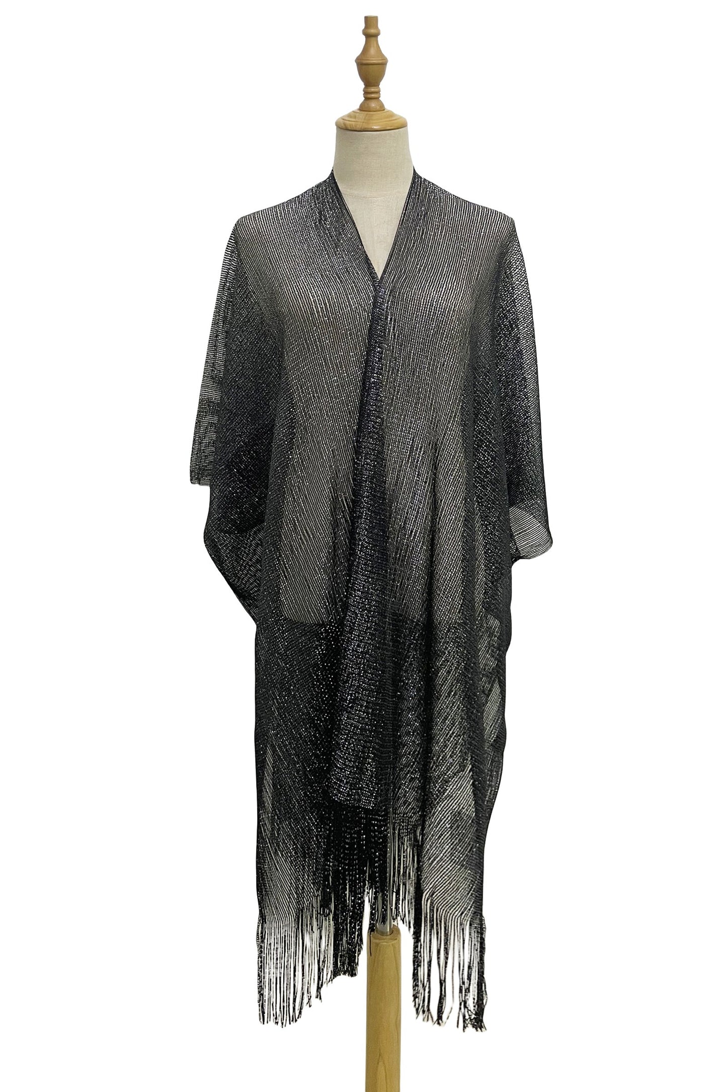 Metallic Thread Kimono Cover Up In Silver