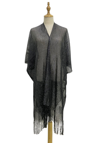 Metallic Thread Kimono Cover Up In Black