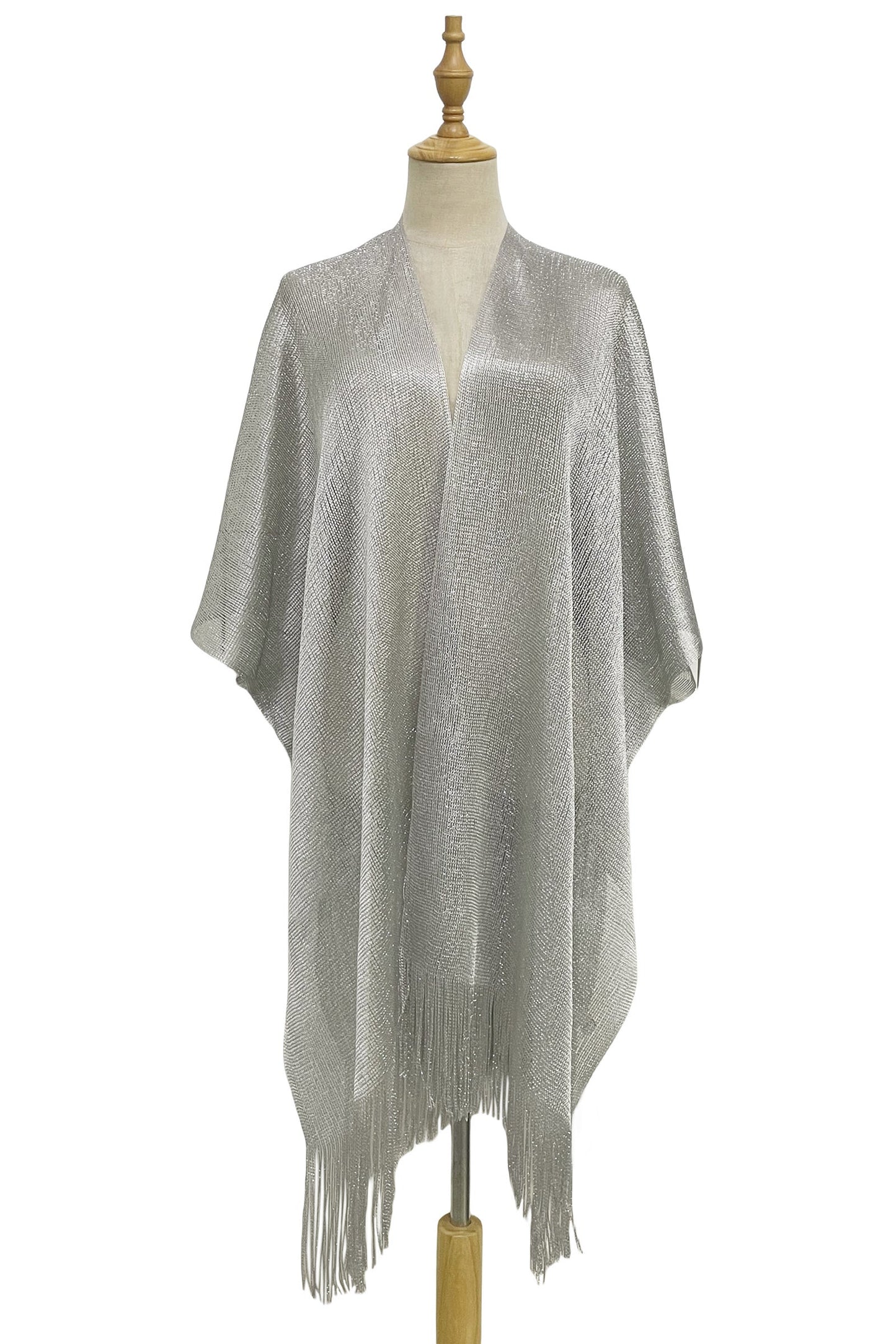 Metallic Thread Kimono Cover Up In Silver