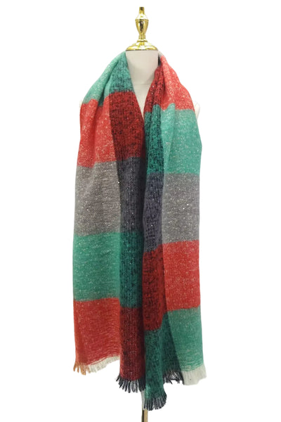 Sequin Check Frayed Warm Scarf