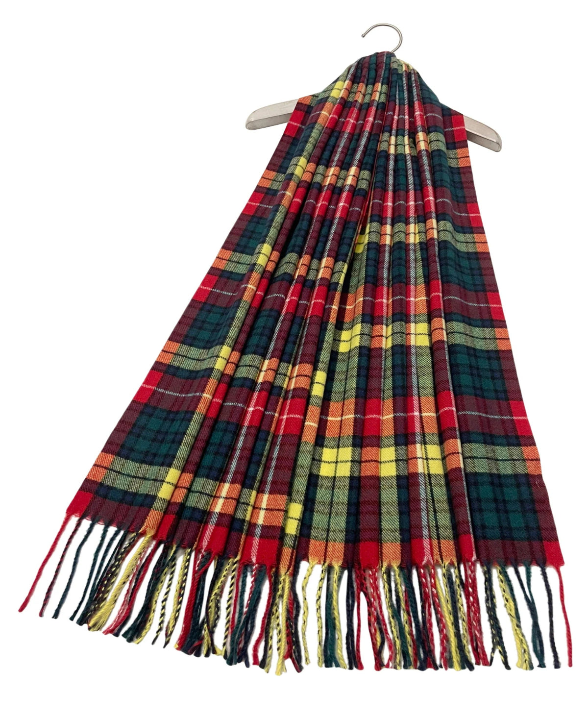 Traditional Tartan Check Tassel Scarf In Green