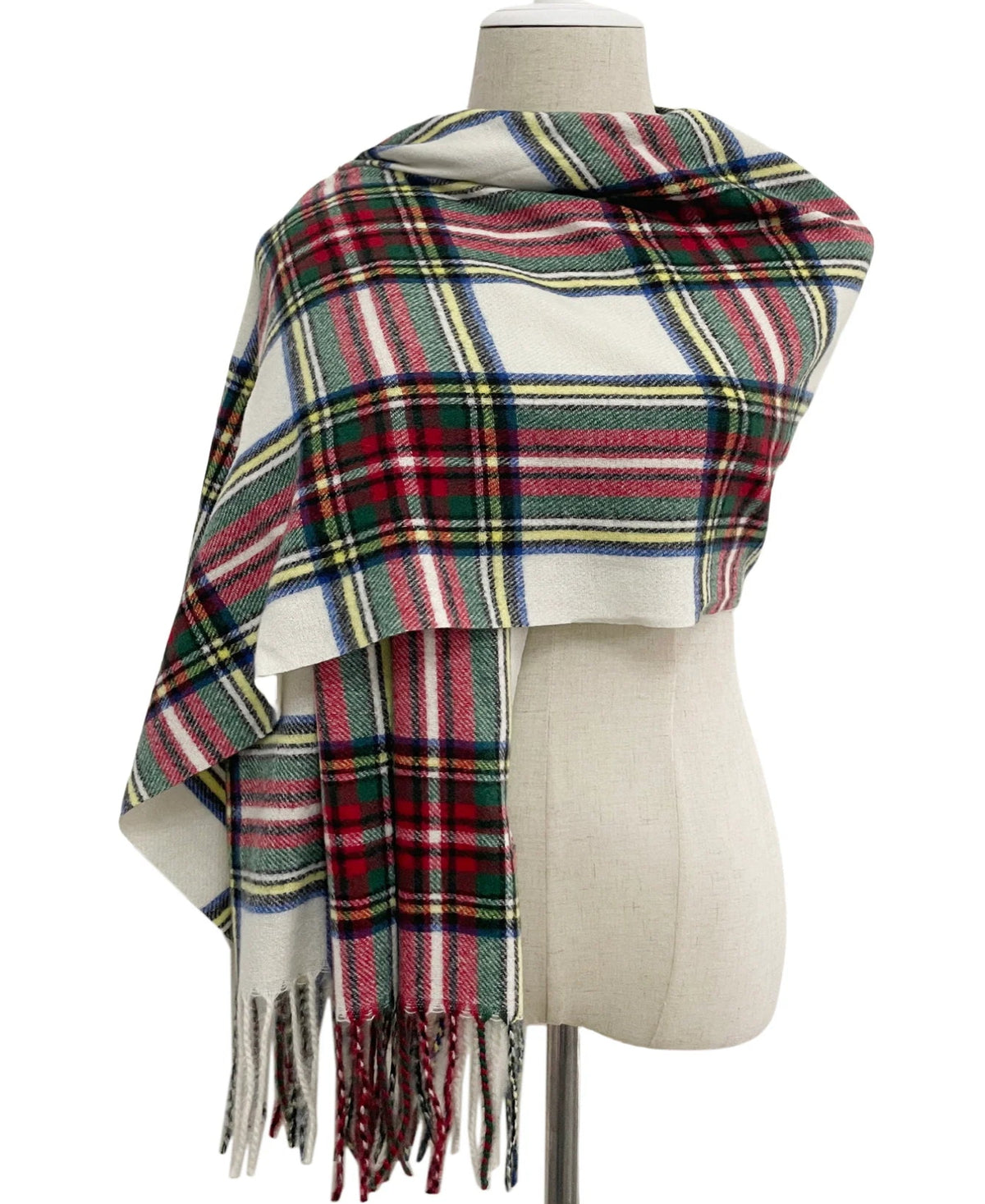 A multicolour tartan plaid shawl scarf with fringe 