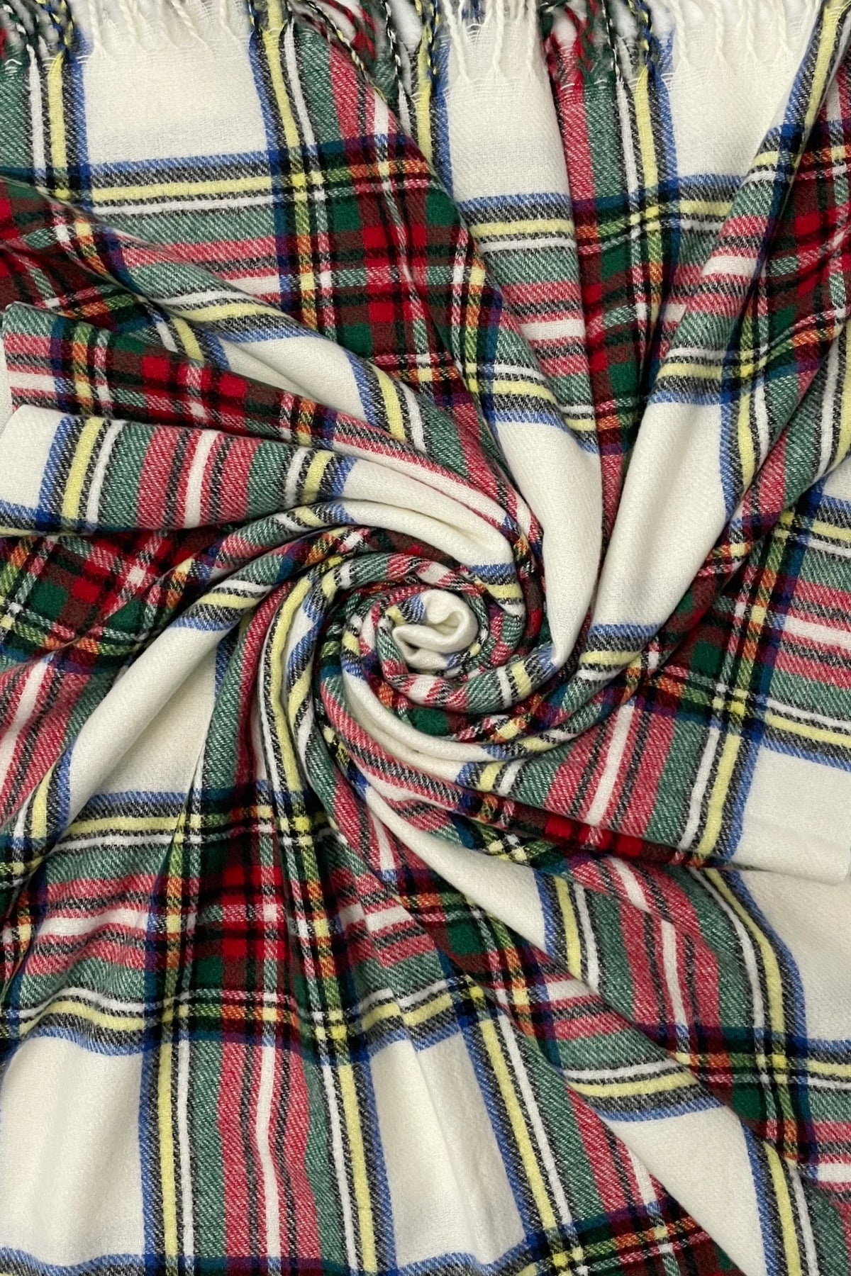 Traditional Tartan Check Tassel Scarf In Cream