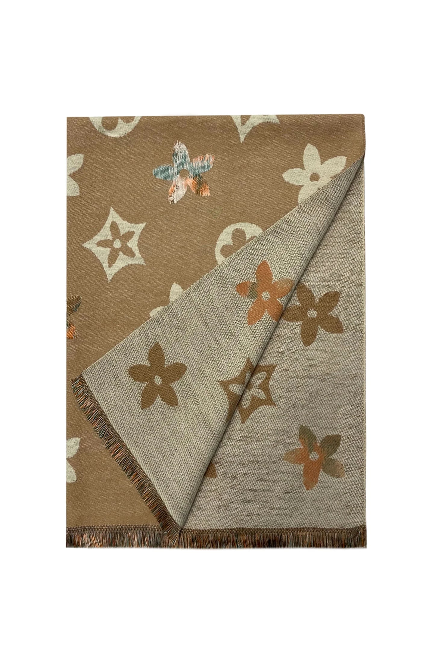 Reversible Floral Print Scarf In Beige