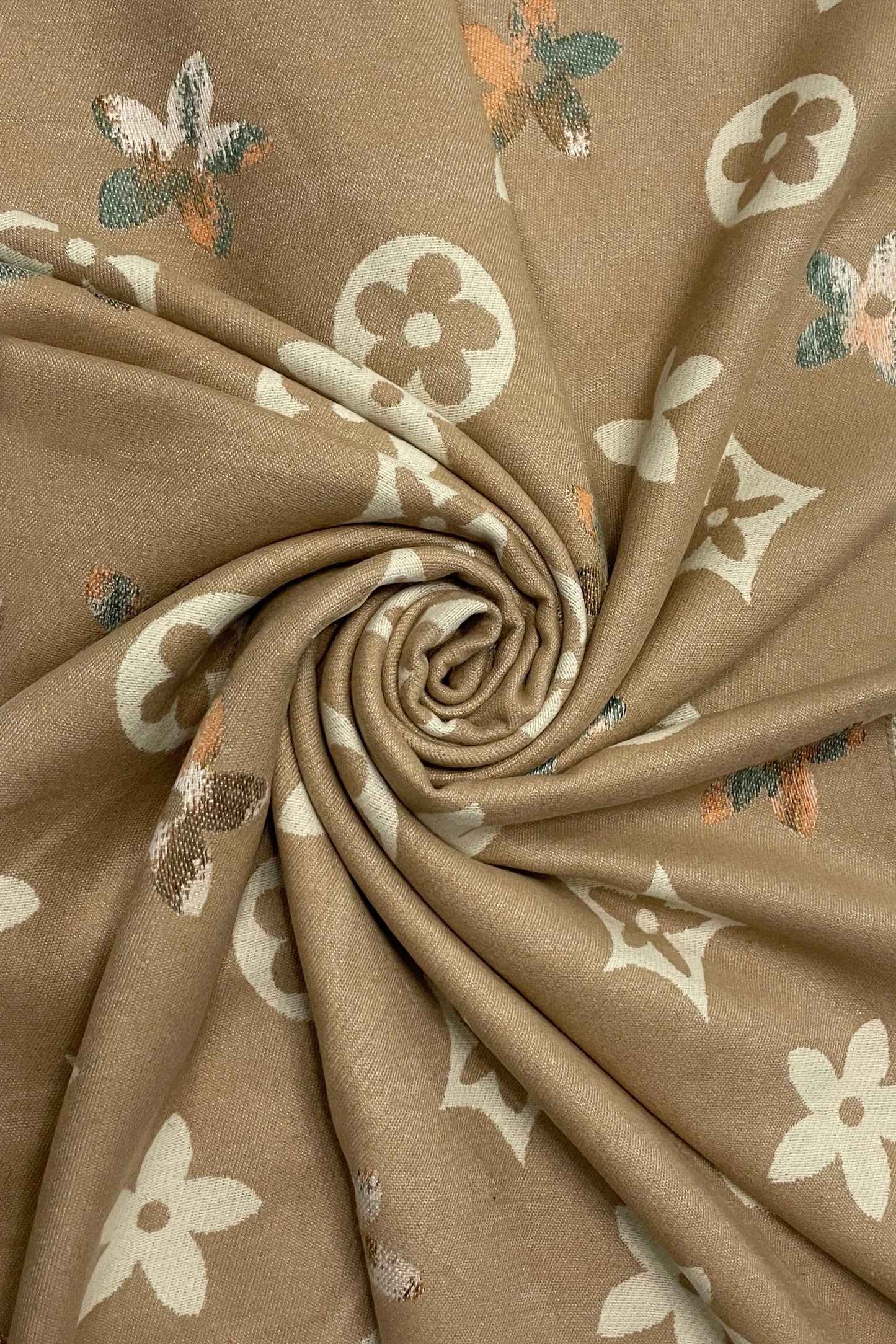 Reversible Floral Print Scarf In Beige