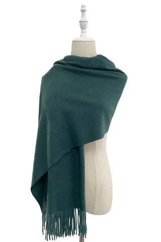 Plain Soft Wool Tassel Blanket Wrap Scarf In Forest Green