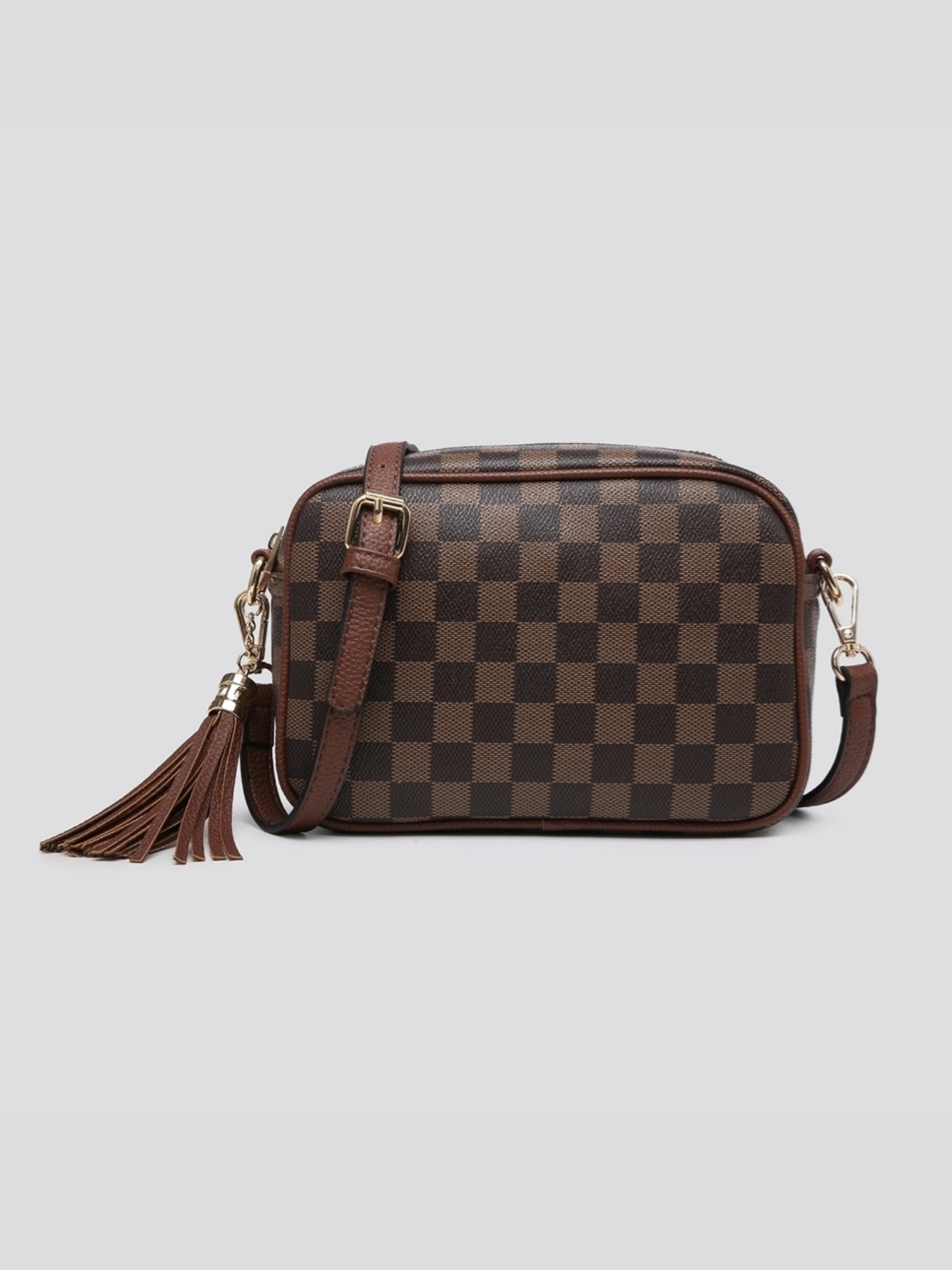 Brown Check Crossbody Bag Set With 2 Straps