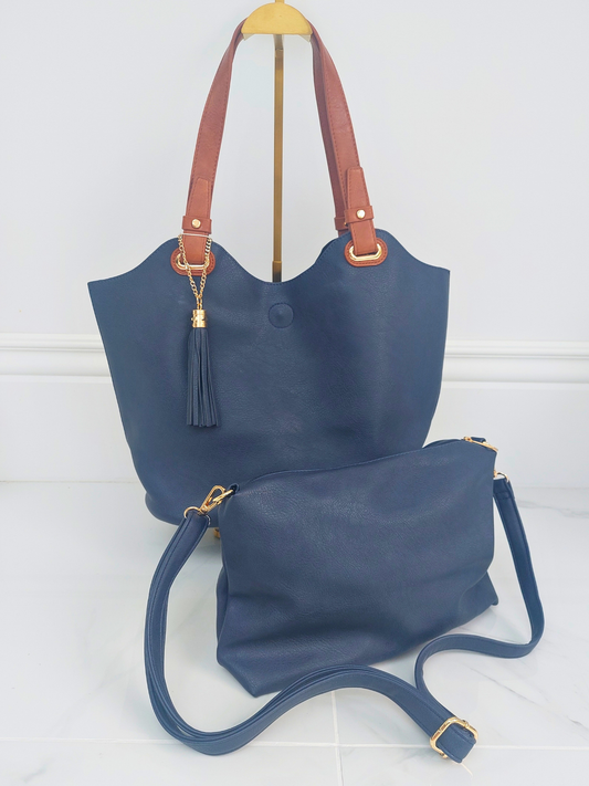 Tote & Crossbody Bag Set In Navy Blue