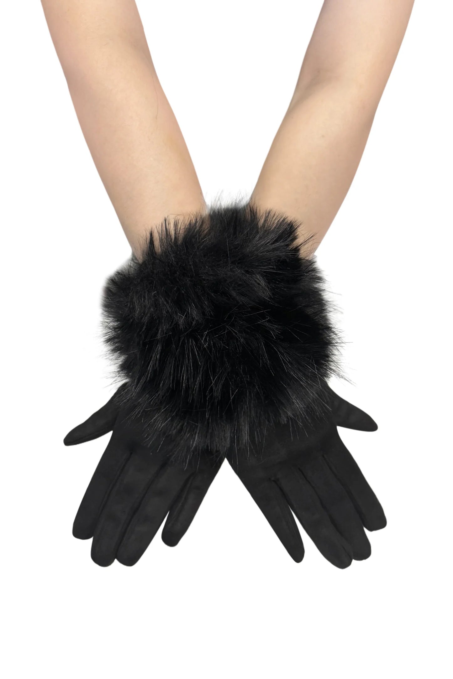 Faux Fur Buckle Scarf & Touchscreen Gloves Gift Set In Black
