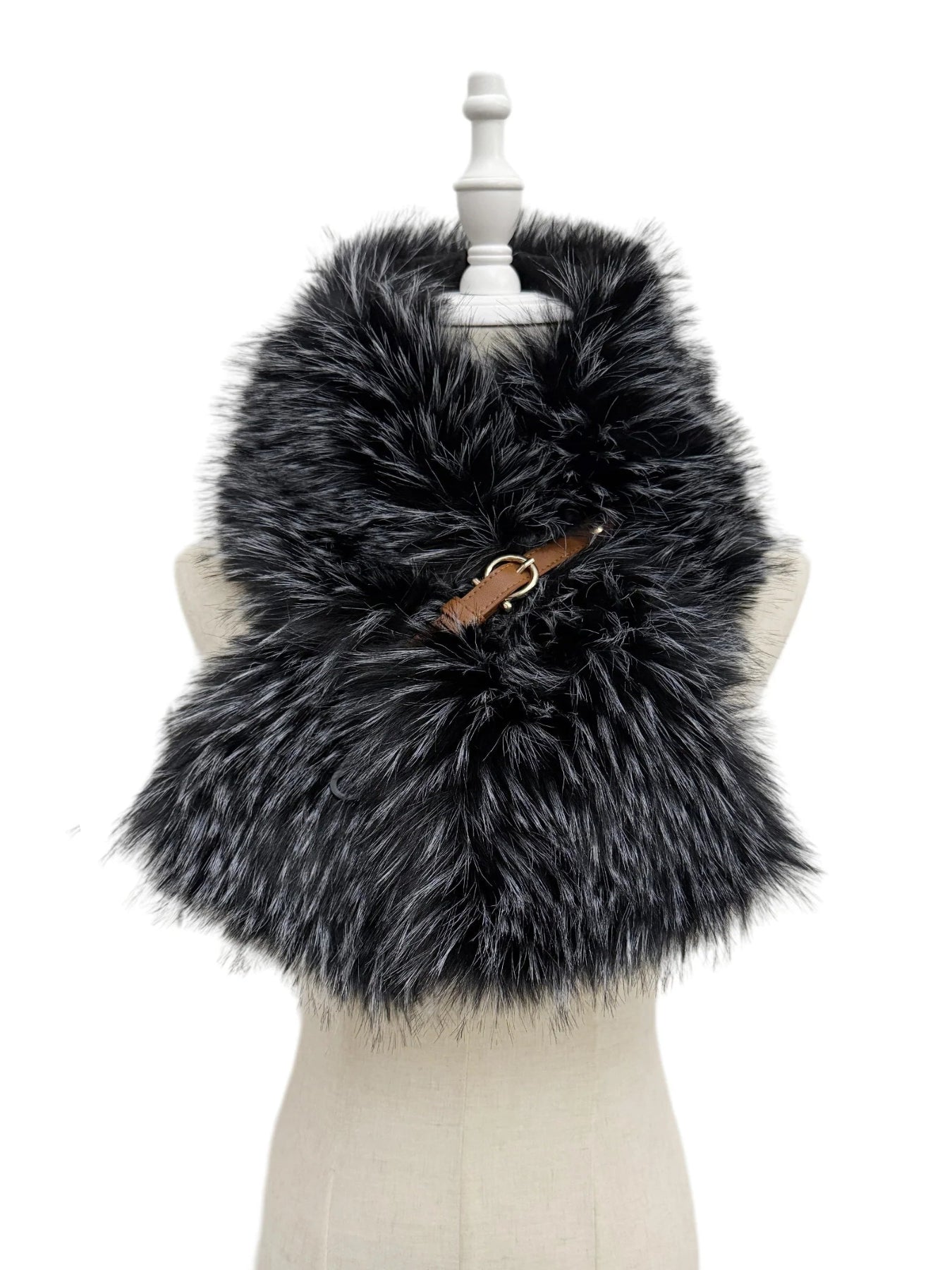 Faux Fur Buckle Scarf & Touchscreen Gloves Gift Set In Black