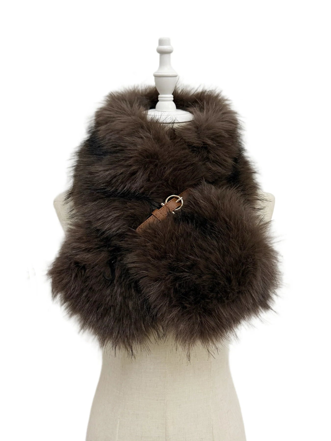 Faux Fur Buckle Scarf & Touchscreen Gloves Gift Set In Brown