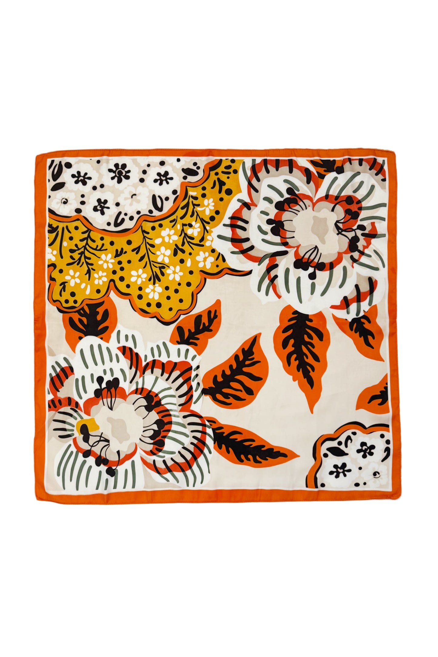 Cherry Blossom Retro Print Square Neck Scarf In Orange