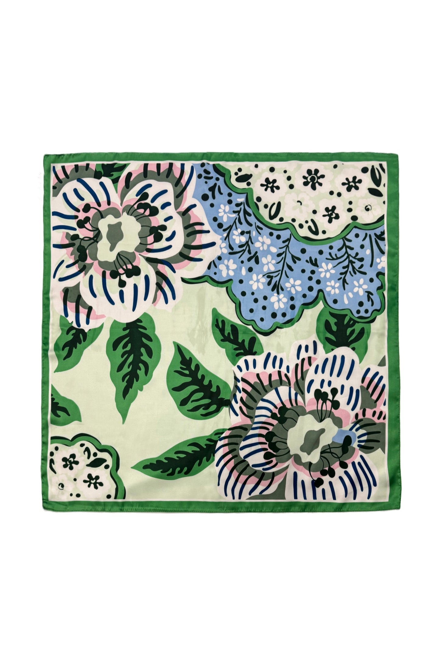 NEW ✨ Cherry Blossom Retro Print Square Neck Scarf In Green - Filli London