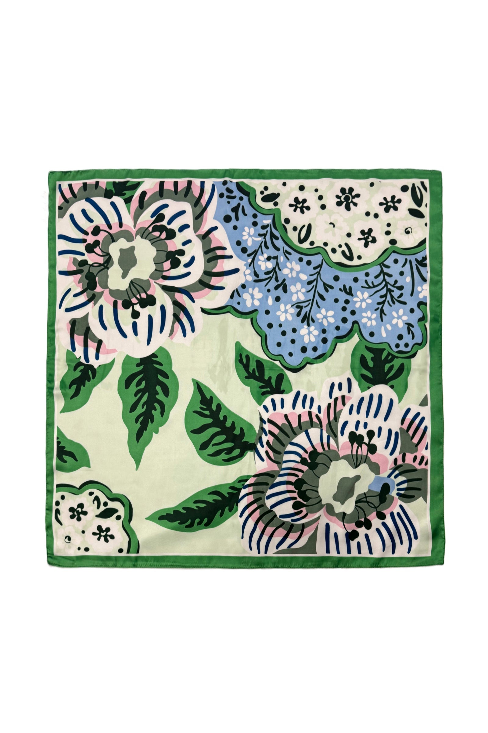 NEW ✨ Cherry Blossom Retro Print Square Neck Scarf In Green - Filli London