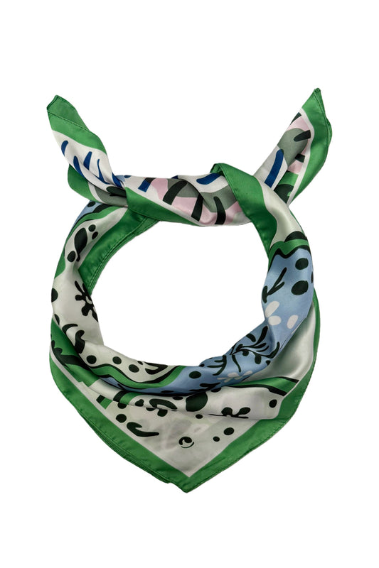 Cherry Blossom Retro Print Square Neck Scarf In Green