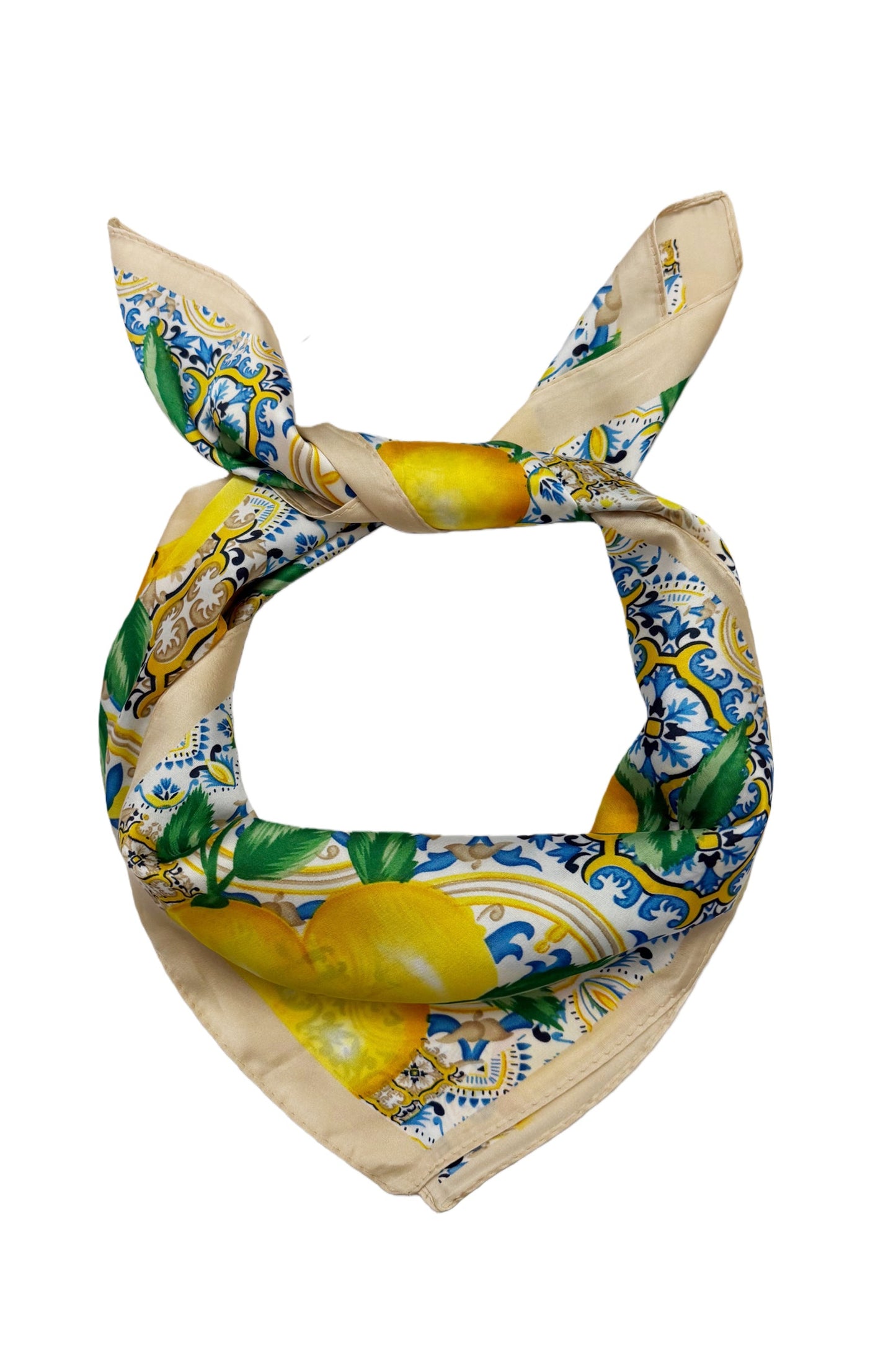 Zesty Sicilian Lemon Tile Print Neck Scarf In Champagne