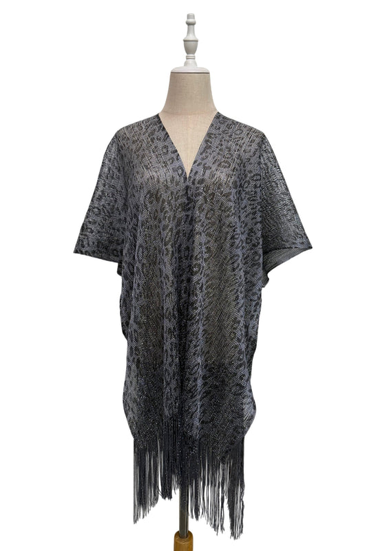 Leopard Luxe Shimmer Kimono In Midnight