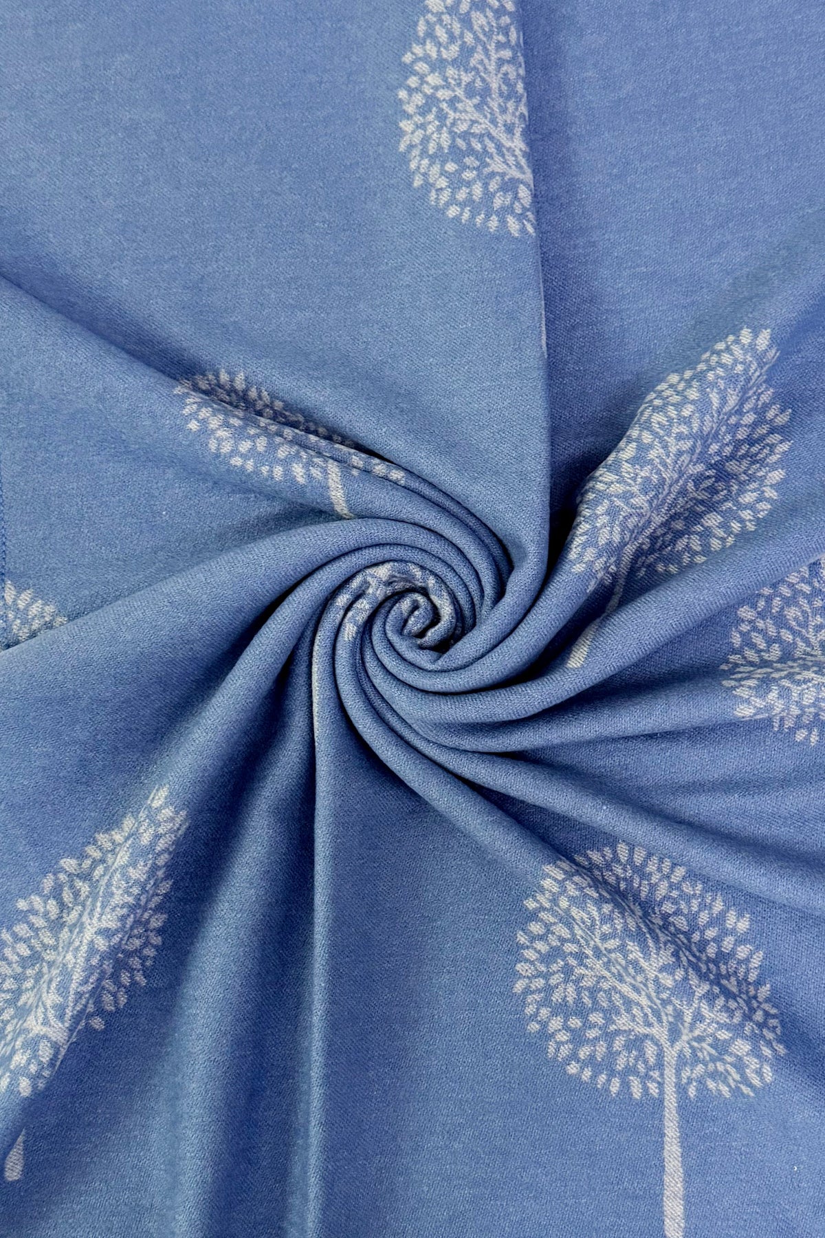 Soft Reversible Tree Print Tassel Blanket Scarf In Denim/Grey
